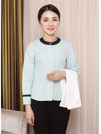 保潔服一粒扣小花邊 淺綠